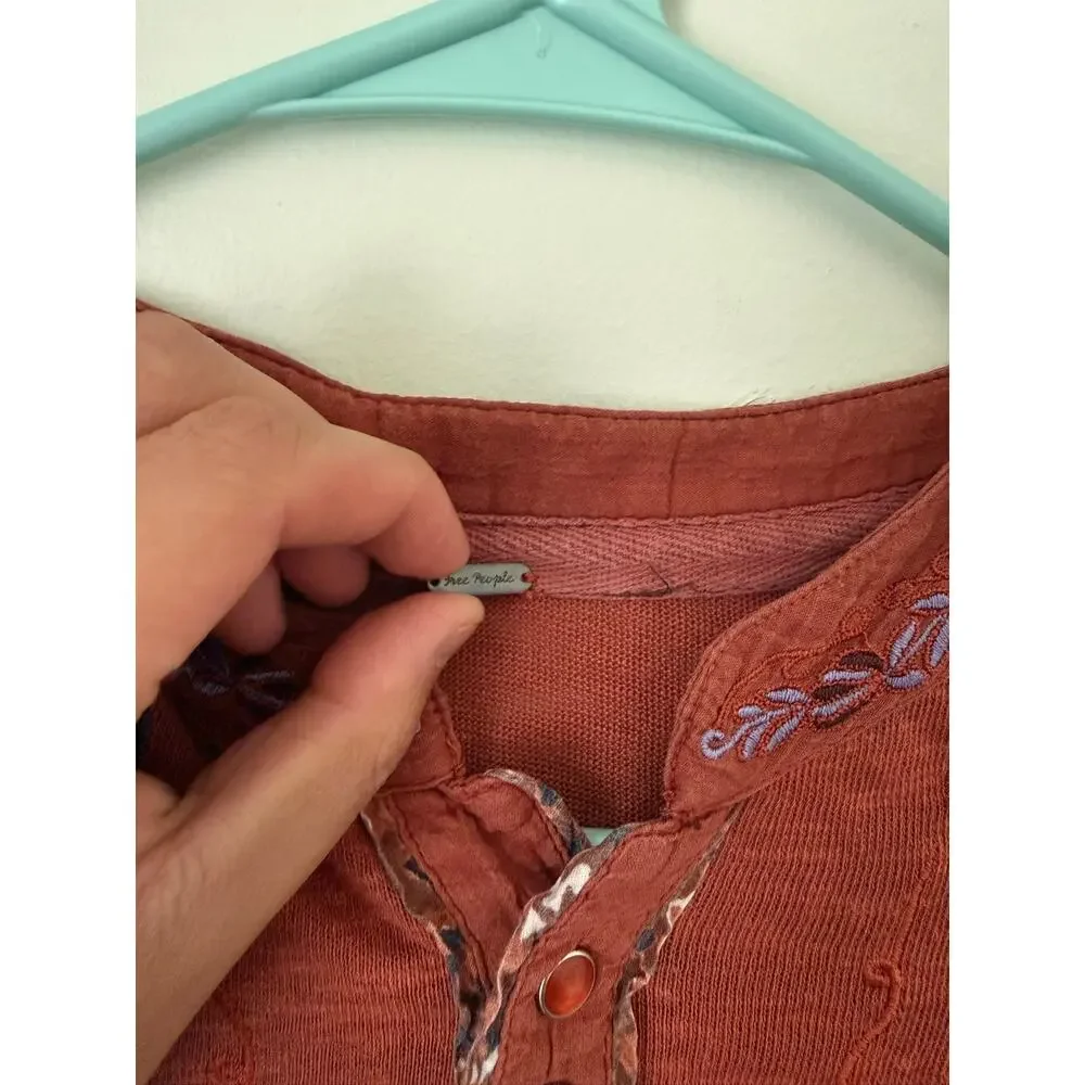 Free People | Burnt Orange Western Fall Chic Bohemian Sundance Kid Henley Top